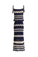 Cecilia Handcrafted Contrast Crochet Strap Sleeveless Top and Skirt Matching Set in Cotton-Linen Blend