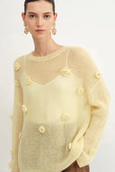Sally Hand Crochet 3D Floral Camellia Sweater in Mohair Blend