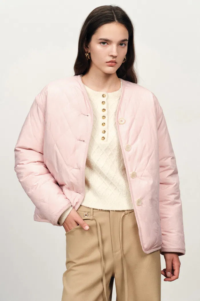 Rosalind Collarless Quilted Jacket in High-Density Down-Proof