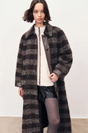 Camila Leatehr Accent Checkered Coat in Bouclé Wool
