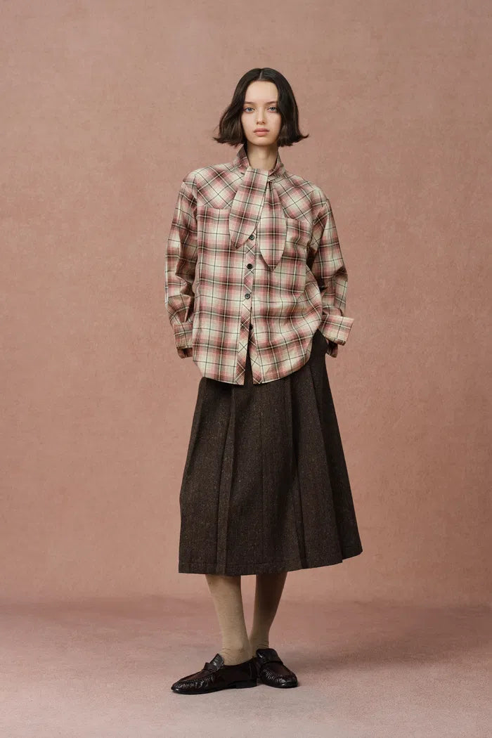 Stella Bunny Ear Collar Checkered Shirt in Cotton