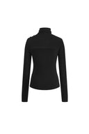 Lumina Semi Sheer Shoulder Turtleneck Undershirt in Merino Wool Rib Knit