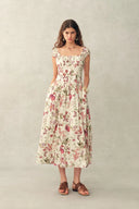 Vestido con tirantes y estampado de granada Rosalina fruncido en mezcla de lino