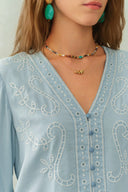 Marmont Bluse mit Pin-Tuck-Stickerei aus Tencel Denim