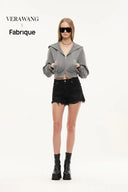 Illusion-S Crop Hoodie in Bright Silk Knitting - Light Grey