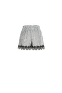Crystalline Silver Sequin Lace Trim Shorts in Sequin Mesh