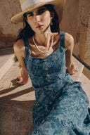 Ella Flora Laserwork Strap Maxi Dress in Cotton Denim