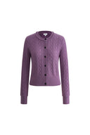 Jinji Purple Lace Trim Light Short Cardigan in Wool Cable Knit
