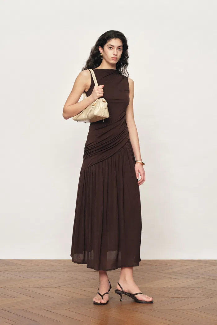 asymmetrical ruched dress Wanda White Asymmetrical Ruched Midi Dress