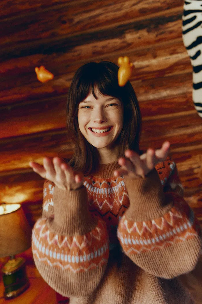 Chiloe Hand Drawn Fair Isle Sweater in Merino-Alpaca Blend