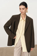 Nellie Leather Belted Blazer in Fine Wool Blend