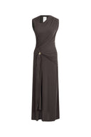 Delilah Gray Asymmetric Draped Sleeveless Dress in wool Blend Knit