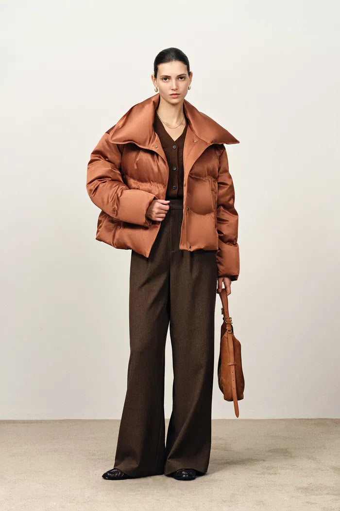 Ivy Lapel Quilted Down Jacket in Acetate Satin