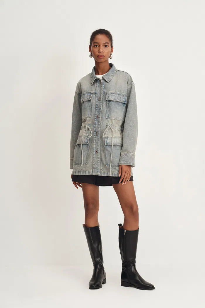 Esme Safari Style Drawstring Jacket in Cotton Denim
