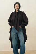 Ada Scarf Collar Cape Trench Coat in Wool Blend