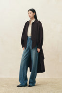 Ada Scarf Collar Cape Trench Coat in Wool Blend