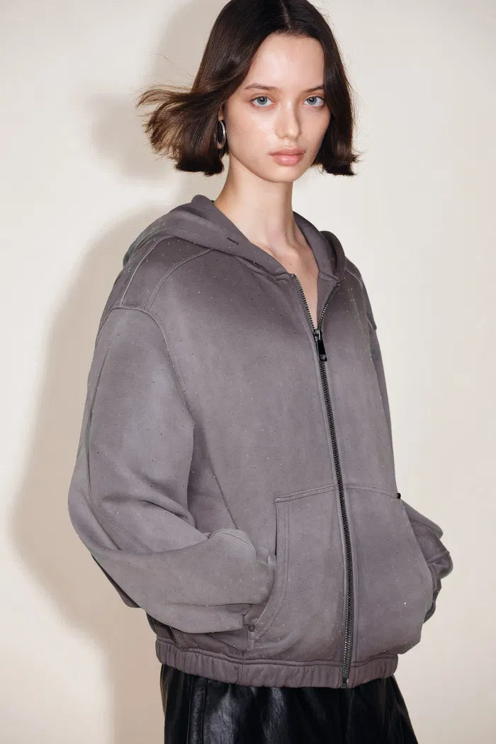 Kylie Rhinestone Gradient Hoodie Jacket in Higher Weight Cotton
