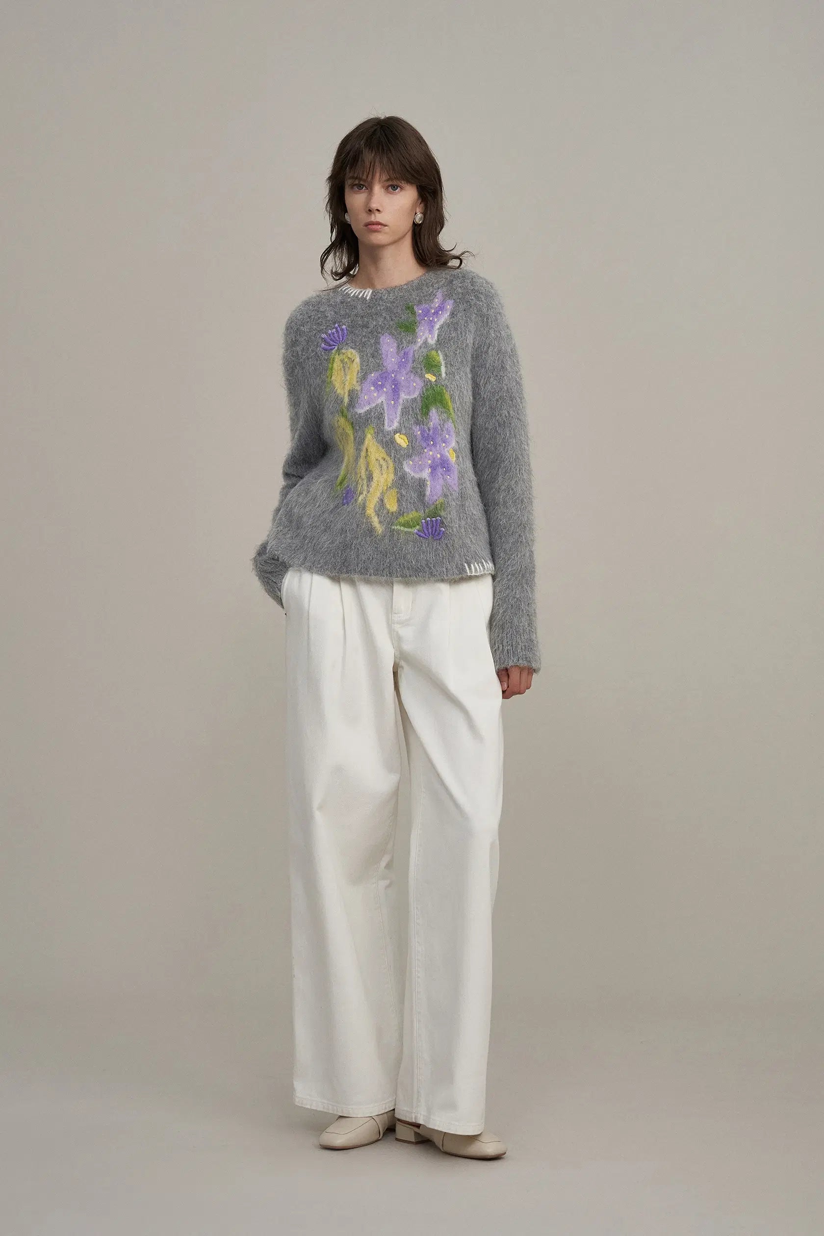Titian Hand Embroidered Flora Sweater Alpaca Blend Knit