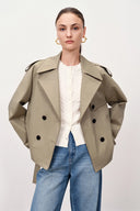 Beatrice Wind and Wrinkle Resistant Short Trench Coat in Cotton Stretch Twill