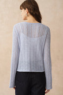 Serenity V Neck Sheer Cardigan in Lightweight Cable Knit