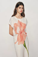 Adelaide Iris Print Short-Sleeve Dress in Soft Stretch Fabric