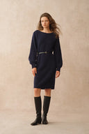 Danni Navy Boat Neck Knit Dress in Merino Wool Knit