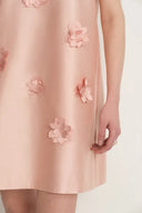 Luminere Beaded Floral Applique Sleeveless Short Dress in Silk-Wool Satin