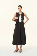 Rose Pleated Midi Skirt in Thin Denim