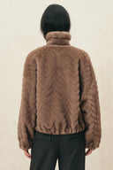 Greta Vintage Cropped-Jacke mit Fischgrätmuster aus Kunstnerzpelz