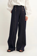 Jeans Holgados Margot con Botones Dobles Coseidos a Mano en Denim de Algodón