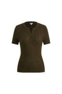 Top Henley con botones Zofia marrón oscuro en lana merino