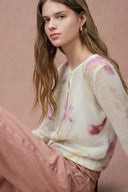 Irida Iris and Lily Print Knit Cardigan in Merino-Mohair Blend