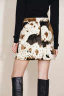 Mane Cow Print Mini Skirt in Faux Horse Fur