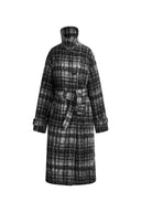 Gingham Plaid Lapel Wool Coat in Merino Cashmere Double Face
