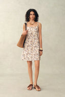Sarah Handpainted  Waterlily Square Neck Sleeveless Short Cami Dress in Cotton
