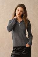 Mika Henley Neck Long Sleeve Top in Merino Wool Cable Knit