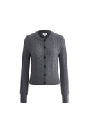 Cardigan court léger Jinji gris à bordure en dentelle en maille torsadée laine