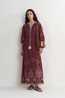 Antonia European Inspired Openwork Embroidery Maxi Dress in Linen Viscose Blend