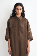 Robe-chemise à broderies ajourées Riley en lin fin