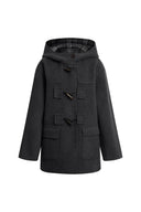 Aeliana Plaid Hooded Midi Coat in Dark Grey Wool Blend