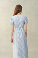 Robe Gisele en coton avec empiècement en dentelle, col carré à carreaux et manches bouffantes