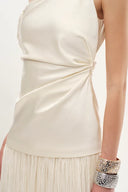 Aura One Shoulder Ruched Pleated Maxi Dress in Mulberry Silk