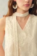 Viola Lace Ribbon Sleeveless Top in Tulle Embroidery