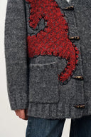 Polly V Neck Pony Motif Cardigan in Alpaca Blend Knit