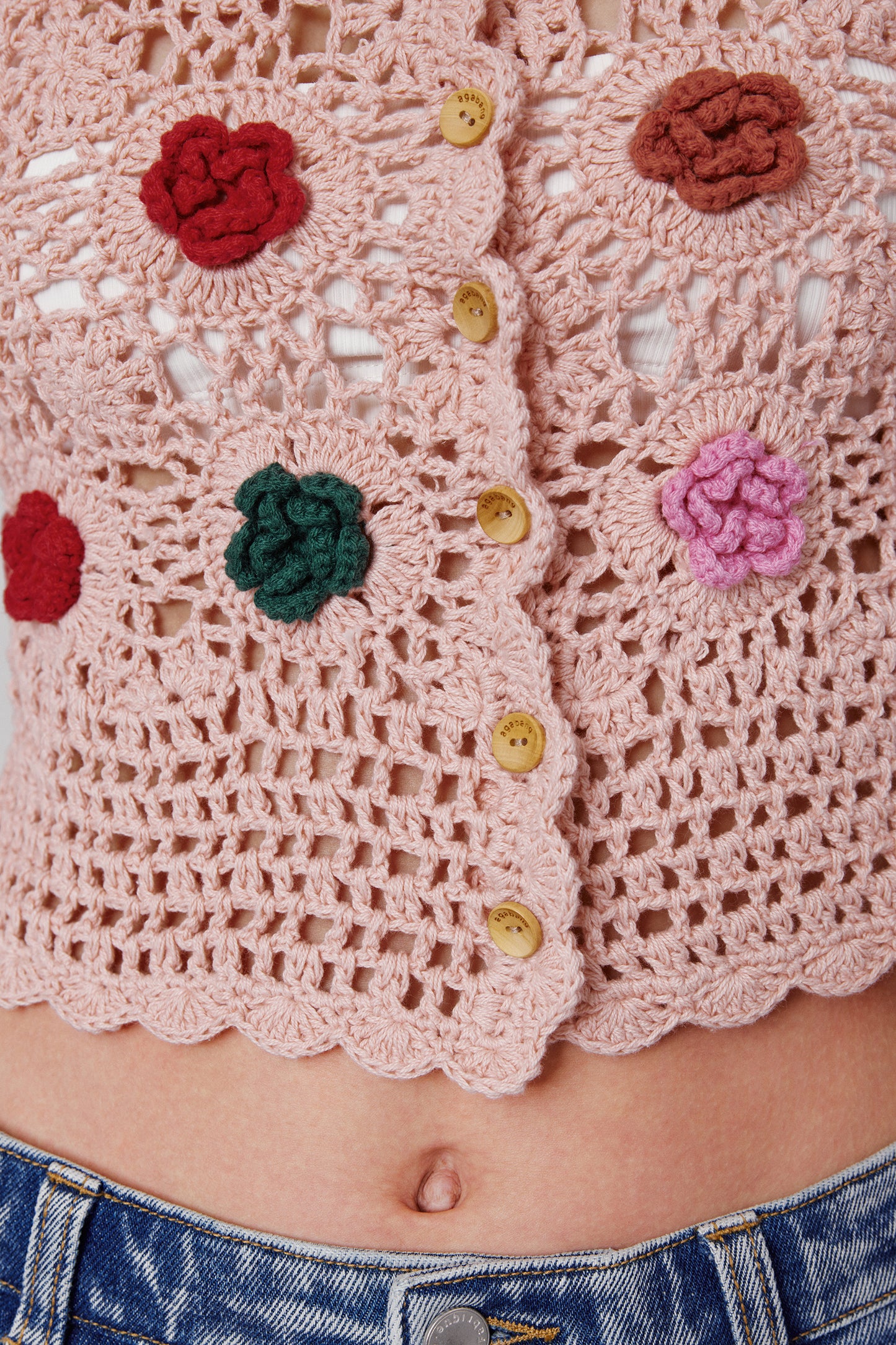 Alice Handcrafted Crochet Flower Knit Top in Cotton