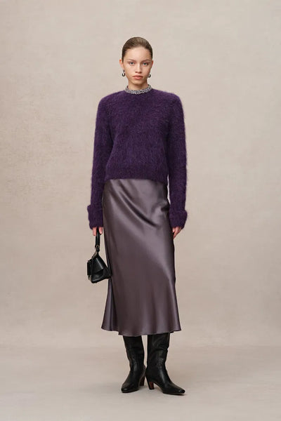 Violet Hand Sewn Crystal Stand Collar Sweater in Alpaca-Mohair