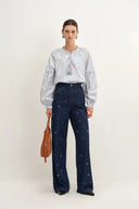 Hestia Hand Beaded Star Embellishment Jeans in Lyocell Denim