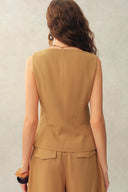 Suzane Handwork Stitched Scalloped Trim Sleeveless Top and Shorts Set in Linen Blend Suiting
