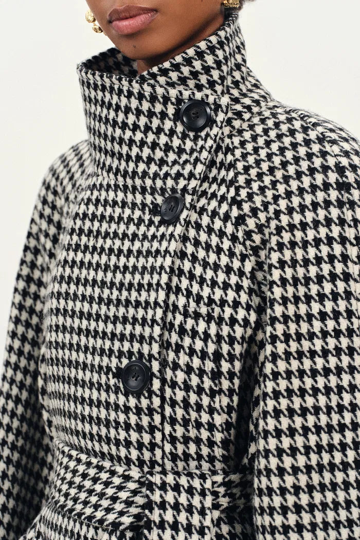 Saki Reversible Long Coat in Merino Houndstooth