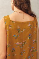 Mary Floral Square Neck Sleeveless Short Strap Dress in Linen Blend